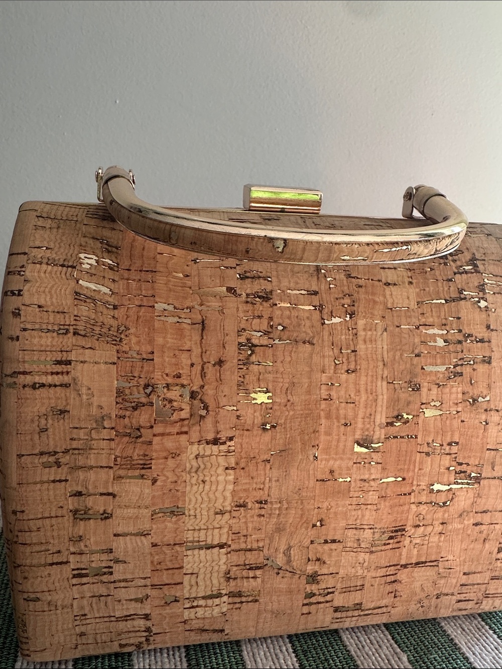 Natural Cork Box Clutch with Gold Handle - Picture 2 of 8